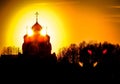 Orthodox Church in honor of Saint George in the Kaluga region (Russia) at sunset. Royalty Free Stock Photo