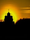 Orthodox Church in honor of Saint George in the Kaluga region (Russia) at sunset. Royalty Free Stock Photo