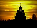 Orthodox Church in honor of Saint George in the Kaluga region (Russia) at sunset. Royalty Free Stock Photo