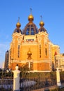 Orthodox Church in Obolon district on the sunrise i in Kiev, Kyiv