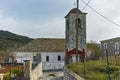 Orthodox church and small street in village of Theologos,Thassos island, Greece Royalty Free Stock Photo