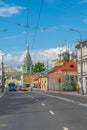 Orthodox Church of St. Grigory Neokesariisky with its onion domes, Moscow, vertical street view Royalty Free Stock Photo