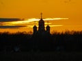 Orthodox Church at sunset in the Kaluga region of Russia.