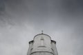 Holy Trinity Church, Krasnoyarsk Territory, under a gray sky Royalty Free Stock Photo