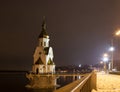 The orthodox church on the water at night Royalty Free Stock Photo