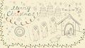 Orthodox contour banner in Christmas design in the style of childrens scribbles three wise men coming to the stable where Jesus