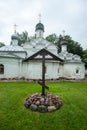 Orthodox cross near temple of Archangel Michael in the Archangelskoye, Russia Royalty Free Stock Photo