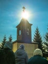 Orthodox divine service near the temple in the Kaluga region in Russia (2014).