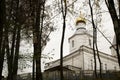 Orthodox dome with crosse on white church in Belarus Royalty Free Stock Photo