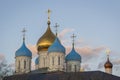 Orthodox domes of the church at Novospassky convent Novospassky monastery in Moscow, Russia