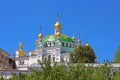 Orthodox domes with golden crosses of the Refectory church, Kyiv, Ukraine Royalty Free Stock Photo