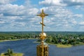 Orthodox golden cross on the dome of the Epiphany Cathedral