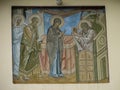 The Orthodox icon is a fresco on the wall of a Russian Orthodox Church. Royalty Free Stock Photo