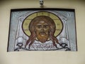 The Orthodox icon is a fresco on the wall of a Russian Orthodox Church. Royalty Free Stock Photo