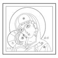 Orthodox icon of Holy Mother, God Mother of God Queen of Heaven with Jesus Christ Child. Virgin Mary tenderness. Linear Royalty Free Stock Photo