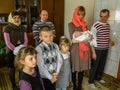 Orthodox infant baptism ceremony at home in Belarus.