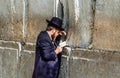 Orthodox jewish man prays at the Western Wall Royalty Free Stock Photo