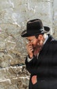 Orthodox jewish man prays at the Western Wall Royalty Free Stock Photo