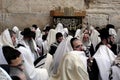 Orthodox Jewish men pray at the Western Wall in Jerusalem Israe