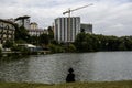 Orthodox Jewish pilgrims pray on the bank of lake near the tomb of Rabbi Nachman while celebrating Rosh Hashanah, Jewish