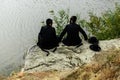 Orthodox Jewish pilgrims pray on the bank of lake near the tomb of Rabbi Nachman while celebrating Rosh Hashanah, Jewish