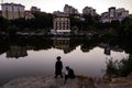 Orthodox Jewish pilgrims pray on the bank of lake near the tomb of Rabbi Nachman while celebrating Rosh Hashanah, Jewish