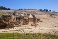 Orthodox Jews praying on the Mount of Olives cemetery and Tomb of Absalom son of King David of Israel and ancient jewish in Royalty Free Stock Photo