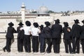 Orthodox Jews stand in front of the Western Wall. Royalty Free Stock Photo