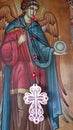 Orthodox Red white wooden cross The Archangel Michael icon with beautiful red cross
