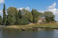 Orthodox Saint Nicholas Monastery located on two islands in Porto Lagos near town of Xanthi, Greece Royalty Free Stock Photo