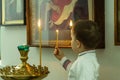 Orthodox service in one of the temples of Kaluga region (Russia) 25 March 2016. Royalty Free Stock Photo