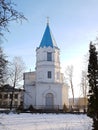 Orthodox St. Nicholas Church winter in the small town of Tukums, Latvia February 2019