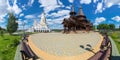 Orthodox temple complex: Cathedral Of All Saints In Minsk The Biggest Orthodox Church Of Belarus And Wooden Temple in honor of t Royalty Free Stock Photo