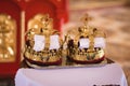 Orthodox wedding accessories including two crowns Royalty Free Stock Photo