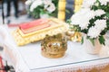 Orthodox wedding ceremonial crown and the Bible, ready for a crowning ceremony Royalty Free Stock Photo