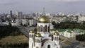Orthodox white church building with golden domes outdoors. tock footage. Christianity religion, cathedral or temple with Royalty Free Stock Photo