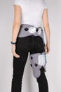 Orthopedic adjustable support brace for knee and hip fixation. Hip abduction orthosis. Knee brace or leg brace after hip