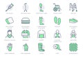 Orthopedic equipment line icons. Vector illustration include icon - shoulder bandage, stockings, children orthosis Royalty Free Stock Photo