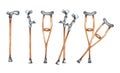 Orthopedic equipment and orthopaedics tools. Watercolor set of crutches orthopedic equipment on white