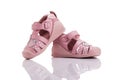 Orthopedic leather baby girl summer sandals isolated on white