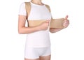 Orthopedic lumbar corset on the human body. Back brace, waist support belt for back. Posture Corrector For Back