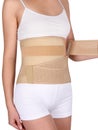 Orthopedic lumbar corset on the human body. Back brace waist support belt for back. Posture Corrector For Back Clavicle Spine.