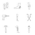 Orthopedic prosthetic icon set, outline style