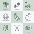 Orthopedic, trauma rehabilitation line icons.