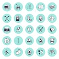 Orthopedic, trauma rehabilitation vector line icons. Crutches, mattress pillow, cervical collar, walkers, ergonomic