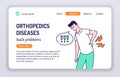 Orthopedics diseases web banner. Man with back pain. Isolated cartoon character on a white background. Concept for web page, Royalty Free Stock Photo