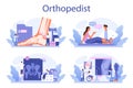 Orthopedics doctor set. Idea of joint and bone treatment. Human anatomy