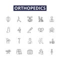 Orthopedics line vector icons and signs. Bones, Joints, Muscles, Tendons, Ligaments, Surgery, Physiotherapy, Imaging Royalty Free Stock Photo