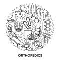 Orthopedics linear icons collection set in circle