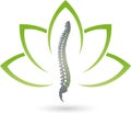 Orthopedics, physiotherapy, spine and leaves, medicine logo